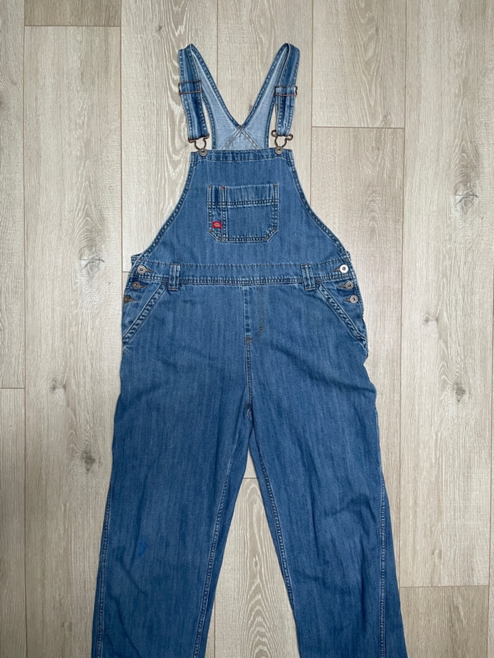 Dickies Blue Denim Bib Overalls with Chest Pocket—Womens-M